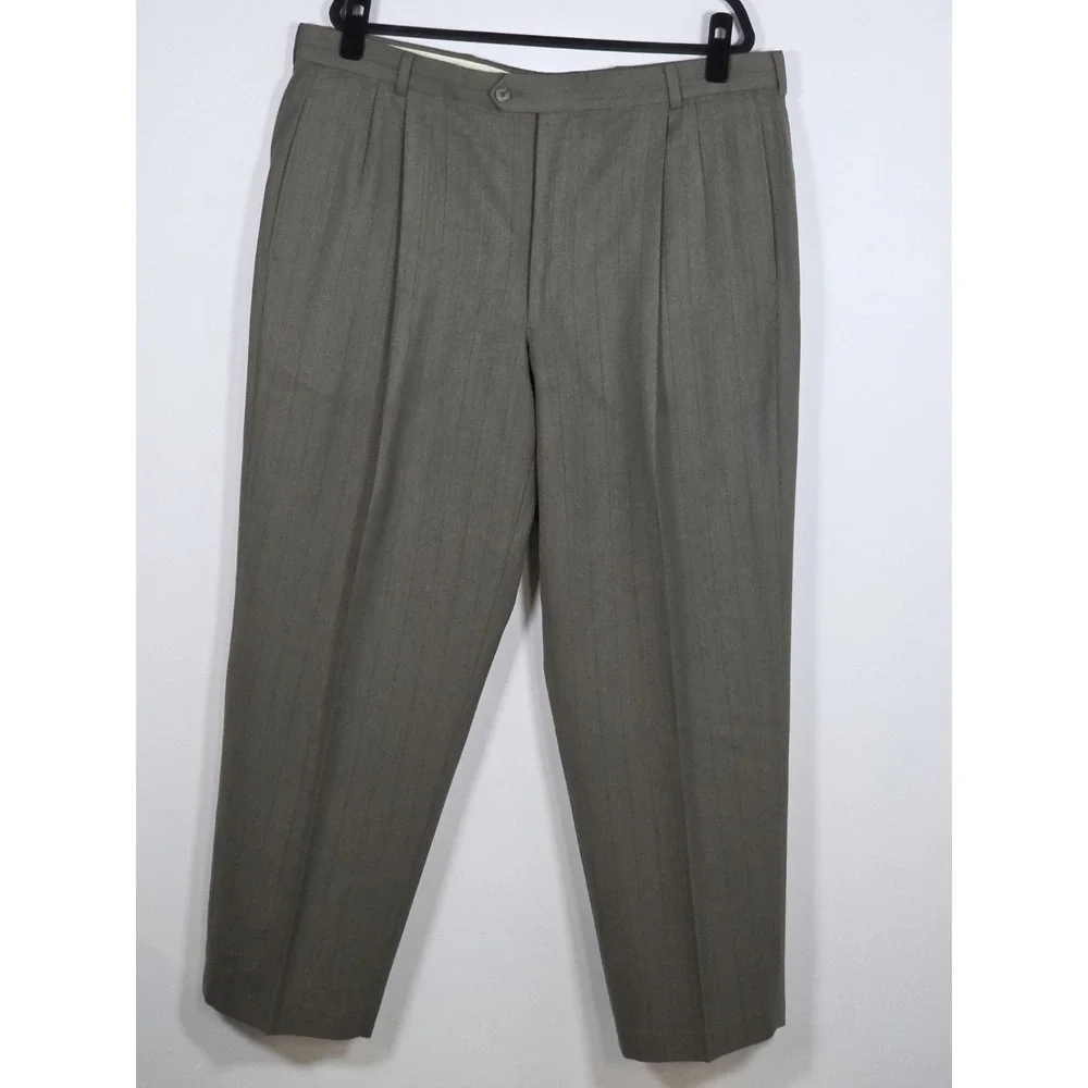 Calvin Klein Double-Breasted Suit 46 Wool NWOT Vintage USA Union Made Gray Green